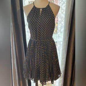 Ann Taylor Blue and Gold Polka Dot Dress